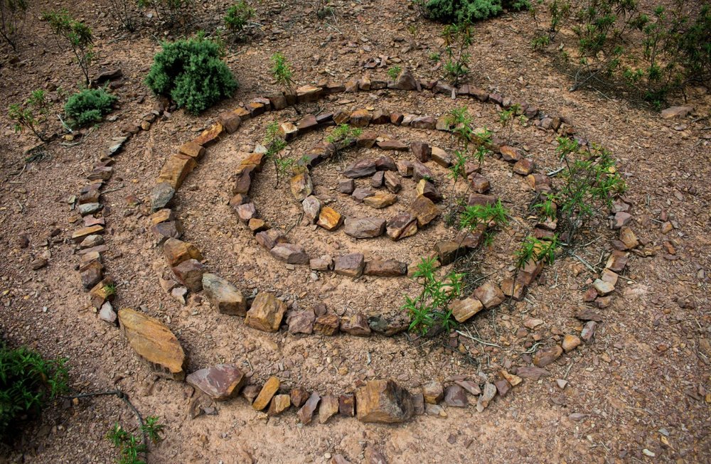 Stone spiral on the earth, symbolizing the cycle